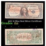 1957 $1 Blue Seal Silver Certificate Grades f+