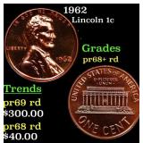 Proof 1962 Lincoln Cent 1c Grades Gem++ Proof Red