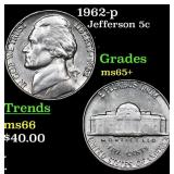 1962-p Jefferson Nickel 5c Grades GEM+ Unc