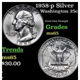 1958-p Washington Quarter Silver 25c Grades GEM Un