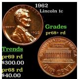 Proof 1962 Lincoln Cent 1c Grades Gem++ Proof Red