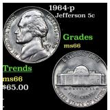 1964-p Jefferson Nickel 5c Grades GEM+ Unc