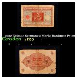 1920 Weimar Germany 2 Marks Banknote P# 59 Grades