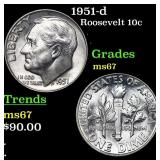 1951-d Roosevelt Dime 10c Grades GEM++ Unc