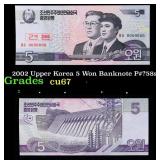 2002 Upper Korea 5 Won Banknote P#?58s,  Grades Ge