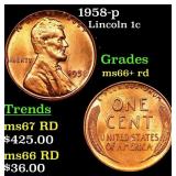 1958-p Lincoln Cent 1c Grades GEM++ RD