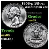 1958-p Washington Quarter Silver 25c Grades GEM Un