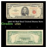 1963 $5 Red Seal United States Note Grades vf+