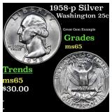 1958-p Washington Quarter Silver 25c Grades GEM Un