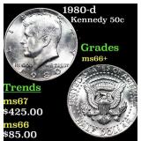 1980-d Kennedy Half Dollar 50c Grades GEM++ Unc
