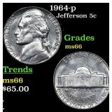 1964-p Jefferson Nickel 5c Grades GEM+ Unc