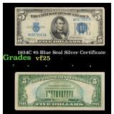 1934C $5 Blue Seal Silver Certificate Grades vf+