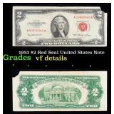 1953 $2 Red Seal United States Note Grades vf deta