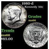 1980-d Kennedy Half Dollar 50c Grades GEM+ Unc