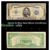 1934A $5 Blue Seal Silver Certificate Grades vf+