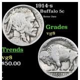 1914-s Buffalo Nickel 5c Grades vg, very good