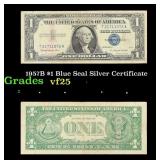 1957B $1 Blue Seal Silver Certificate Grades vf+