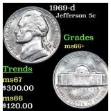 1969-d Jefferson Nickel 5c Grades GEM++ Unc