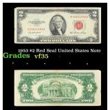 1953 $2 Red Seal United States Note Grades vf++