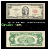 1953 $2 Red Seal United States Note Grades vf+