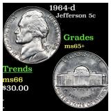 1964-d Jefferson Nickel 5c Grades GEM+ Unc