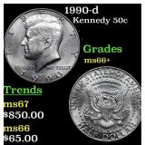 1990-d Kennedy Half Dollar 50c Grades GEM++ Unc