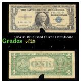 1957 $1 Blue Seal Silver Certificate Grades vf+