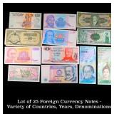 Lot of 25 Foreign Currency Notes - Variety of Coun