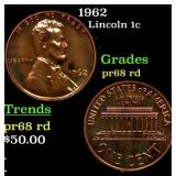 Proof 1962 Lincoln Cent 1c Grades Gem++ Proof Red