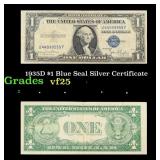 1935D $1 Blue Seal Silver Certificate Grades vf+