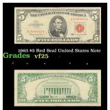1963 $5 Red Seal United States Note Grades vf+