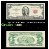 1953 $2 Red Seal United States Note Grades vf++