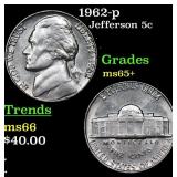 1962-p Jefferson Nickel 5c Grades GEM+ Unc