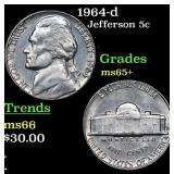 1964-d Jefferson Nickel 5c Grades GEM+ Unc