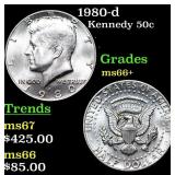 1980-d Kennedy Half Dollar 50c Grades GEM++ Unc