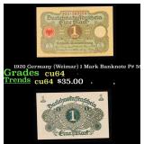 1920 Germany (Weimar) 1 Mark Banknote P# 58 Grades