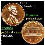 Proof 1961 Lincoln Cent 1c Grades Gem++ Proof Red