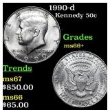 1990-d Kennedy Half Dollar 50c Grades GEM++ Unc
