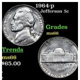 1964-p Jefferson Nickel 5c Grades GEM+ Unc
