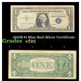 1957B $1 Blue Seal Silver Certificate Grades vf+