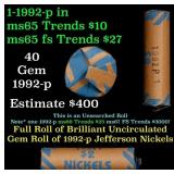 BU Shotgun Jefferson 5c roll, 1992-p 40 pcs Bank $