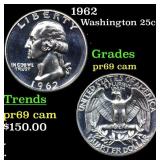 1962 Proof Washington Quarter 25c Grades GEM++ Pro
