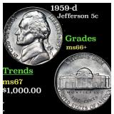 1959-d Jefferson Nickel 5c Grades GEM++ Unc