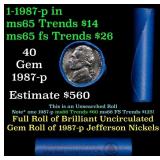 BU Shotgun Jefferson 5c roll, 1987-d 40 pcs Bank $