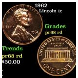 1962 Proof Lincoln Cent 1c Grades Gem++ Proof Red