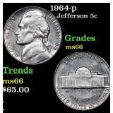 1964-p Jefferson Nickel 5c Grades GEM+ Unc