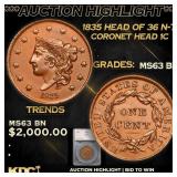 ***Auction Highlight*** 1835 Coronet Head Large Ce