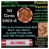 BU Shotgun Lincoln 1c roll, 1963-d 50 pcs Bank Wra