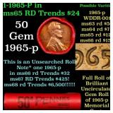 BU Shotgun Lincoln 1c roll, 1965-p 50 pcs Bank Wra