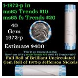 BU Shotgun Jefferson 5c roll, 1972-p 40 pcs Bank $